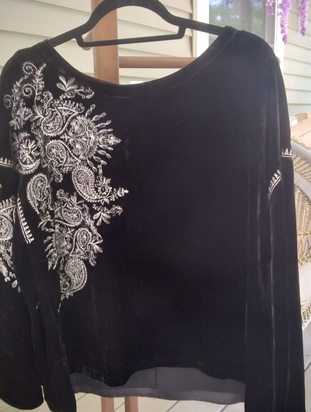 Sundance Black Velvet Top with White Paisley Accents - Picture 7 of 7